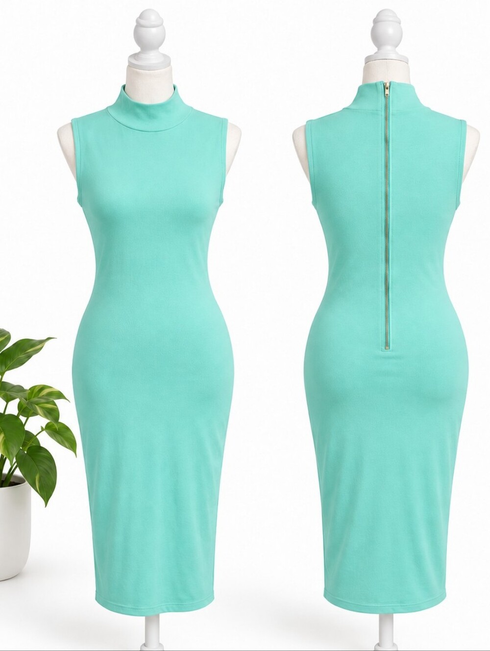Sleeveless Midi Dress in Mint Blue Like New - Picture 2 of 2